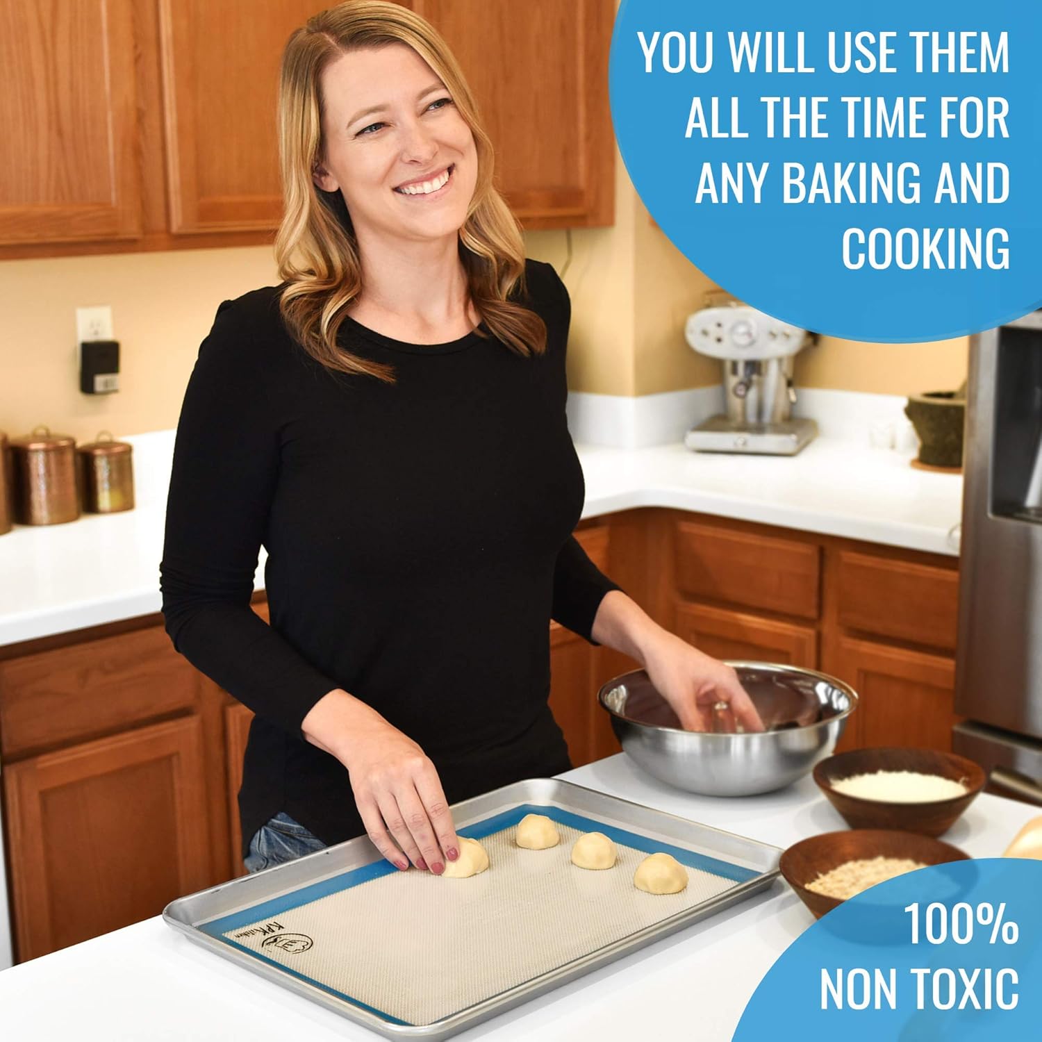 Silicone Baking Mats Set of 5-2 Half Sheets Mats + 1 Quarter Sheet Liner + 1 Round & 1 Square Cake Pan Mat - 100% Nonstick Food Safe Silicon - Reusable Oven Cooking Liners - Bake Pastry & Cookie: Kitchen & Dining