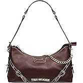 True Religion Shoulder Bag, Smooth Belted Purse with Chain Handle, Adjustable Strap and Gold Hardware