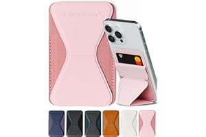 Elite Tech Gear Secure Phone Card Holder with Adjustable Stand - Compatible with iPhone & Android - Adhesive Phone Case Wallet for Cards - Vegan Leather - Pink