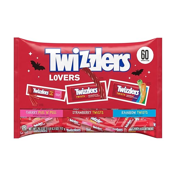 TWIZZLERS ASSORTED FRUIT FLAVORED SNACK SIZE CHEWY, HALLOWEEN CANDY BAG, 25.3 OZ (60 PIECES)