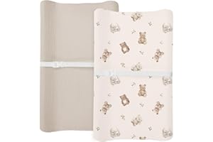 MEOWCARDS Changing Pad Cover for Baby Boy Girl 2 Pack, Muslin Changing Table Pad Covers with Boho Style, Neutral Nursery Bedding Essentials Soft and Breathable (Teddy & Friends)
