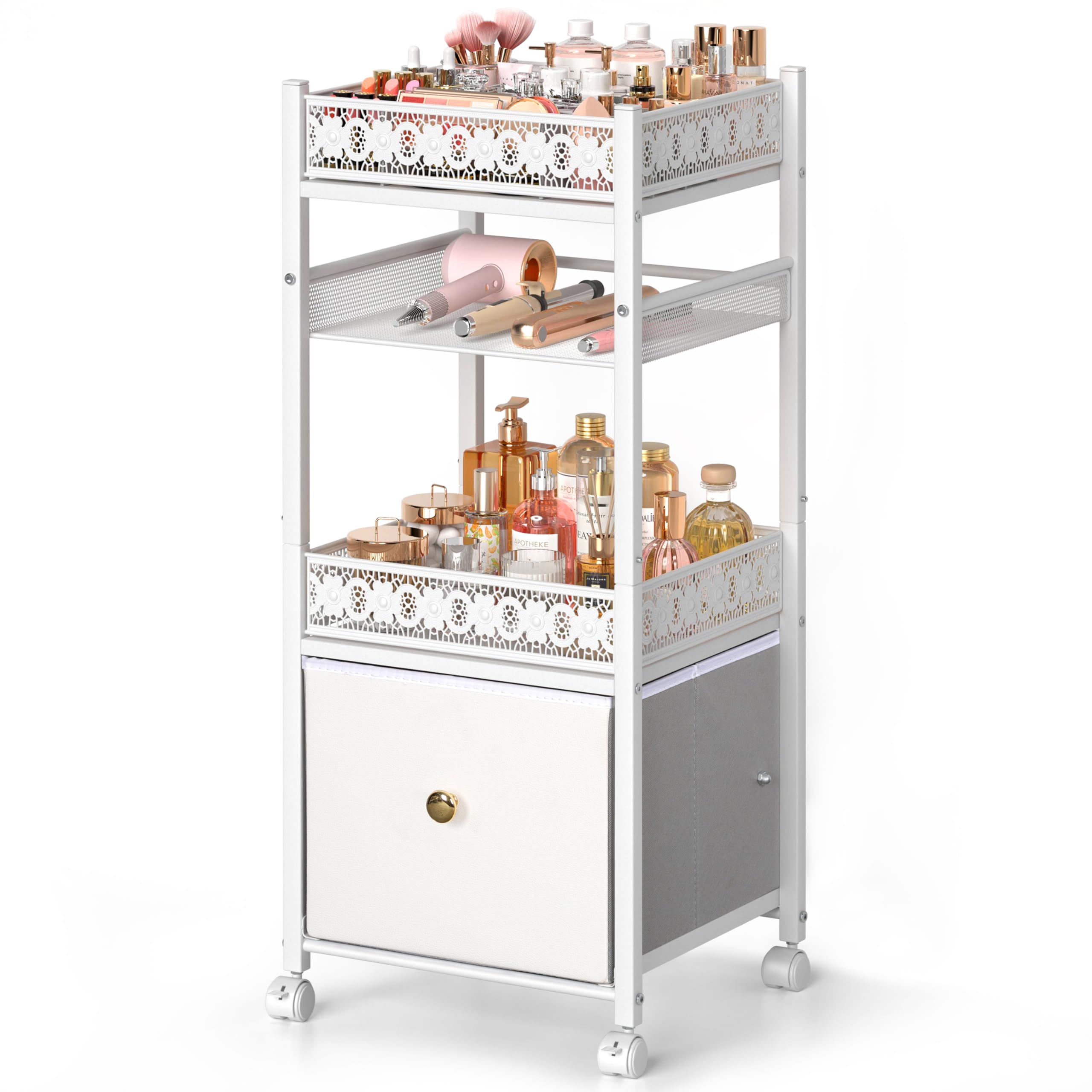 Makeup Organizer, Large Skincare Organizers, Make Up Organizers for Vanity, Makeup Storage Cosmetic Organizer with Drawer, Bathroom Vanity Organizer Makeup Holder Cart for Skin Care Hair Tool Beauty Image