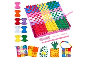 PREBOX Weaving Loom Kit Toys for Kids and Adults, Potholder Loops Crafts for Girls Ages 6 7 8 9 10 11 12, 7" Pot Holder Loom Knitting Kits and Gifts for Kids and Beginners, Make 6 Masterpieces