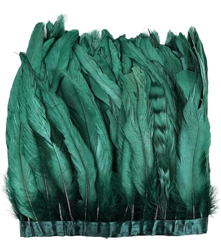 KOLIGHT Frangia In Piume Naturali Di Gallo Verde Lime 2 Metri - Nastro In Raso Per Decorazioni Fai Da Te, Abiti, Costumi, Larghezza 10-15 Cm - 5