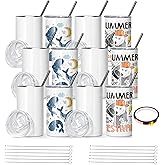 AGH 12 oz Sublimation Tumblers Blanks with Lids and Straws Stainless Steel Straight Skinny Tumblers for Kids Double Wall Vacuum Insulated Tumbler BPA-Free Great DIY Gift for Children 12 Pack