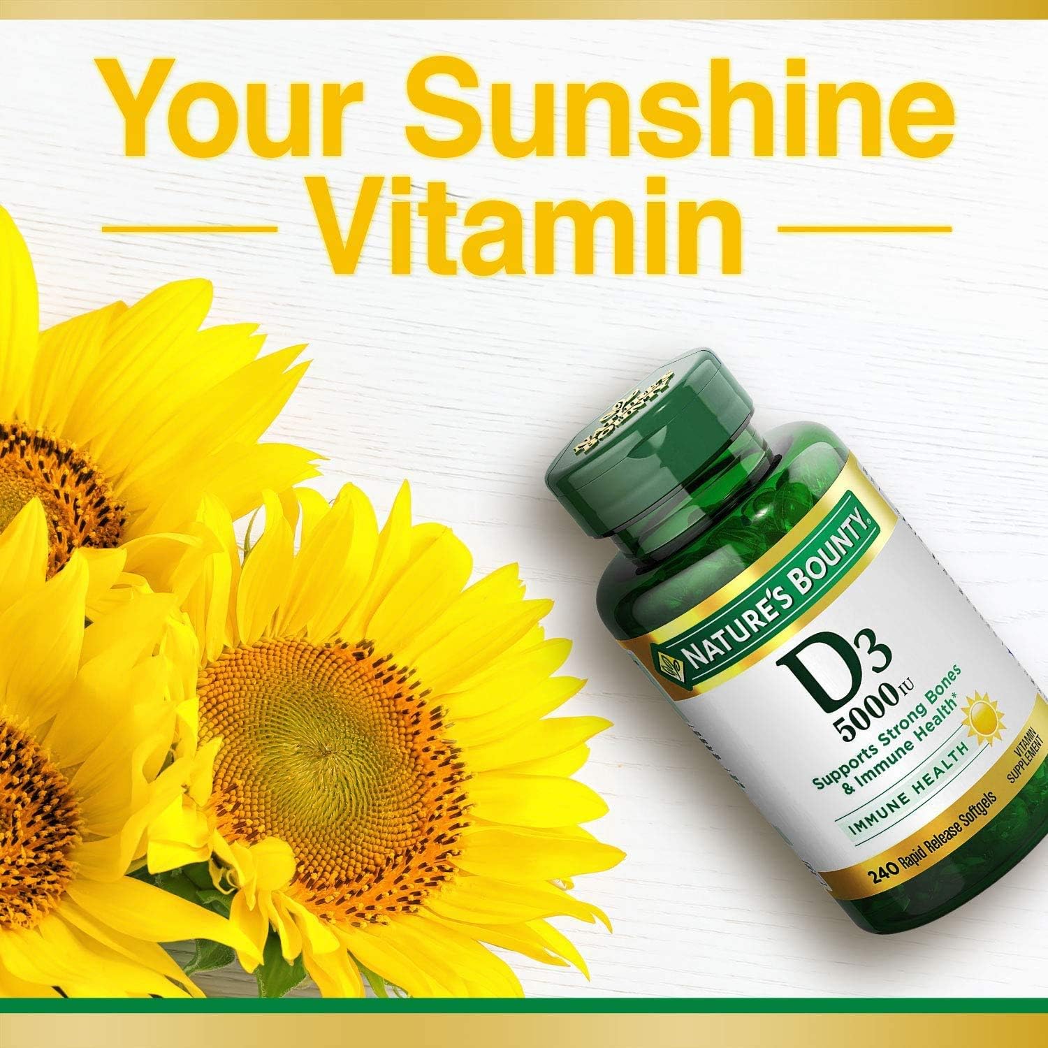 Vitamin D3 by Nature’s Bounty for Immune Support. Vitamin D Provides Immune Support and Promotes Healthy Bones. 125 mcg (5000iu), 240 Softgels: Health & Personal Care