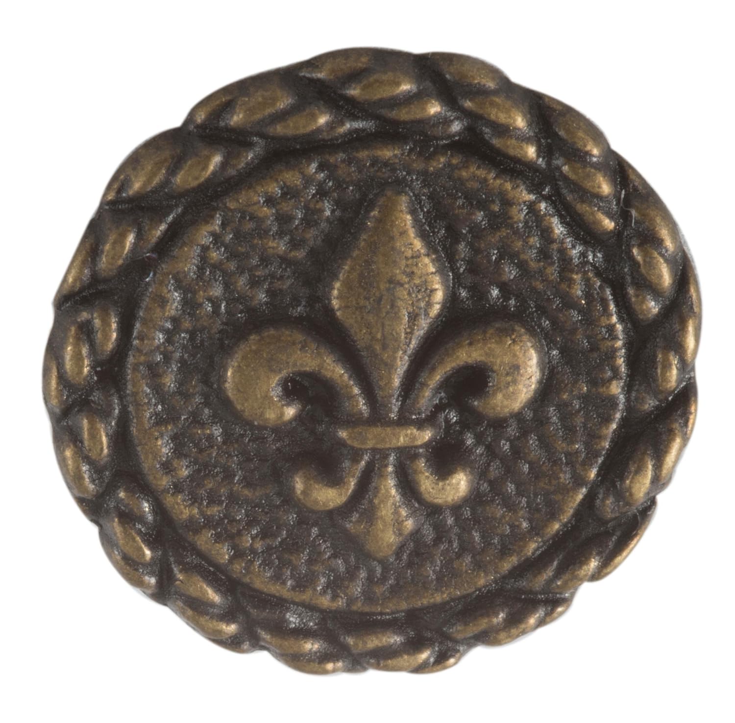 Fleur De Lis Button. Antique Brass finish. Size 3/4" (18mm
