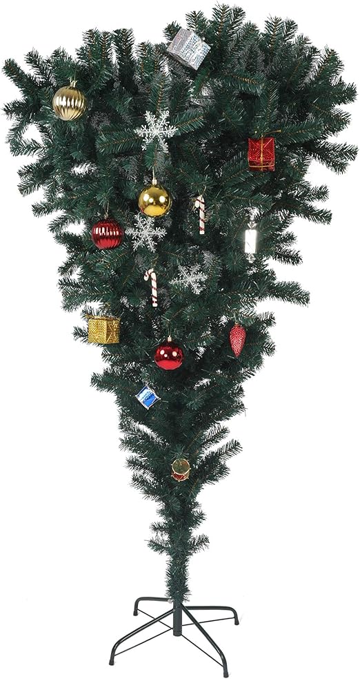 Amazon Com Luckyermore 5 5ft Christmas Tree Upside Down 578 Tips Full Tree With Decorations And Metal Stand For Xmas Day New Year Green Home Kitchen