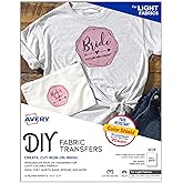 Avery&reg; Heat Transfer Paper, 8.5" x 11", for Light Fabrics, 12 Sheets | Iron On Transfer Paper, Template 3275, Inkjet Printable, Custom Apparel, Uniforms, and Gifts, Rectangle