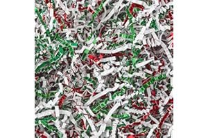 Gloreyan 1/2LB Christmas Crinkle Cut Paper Shred, Metallic Red Green White Raffia Paper Shred Filler Grass for Christmas Easter Grass Gift Wrapping Basket Filling Birthdays Weddings Party Supply