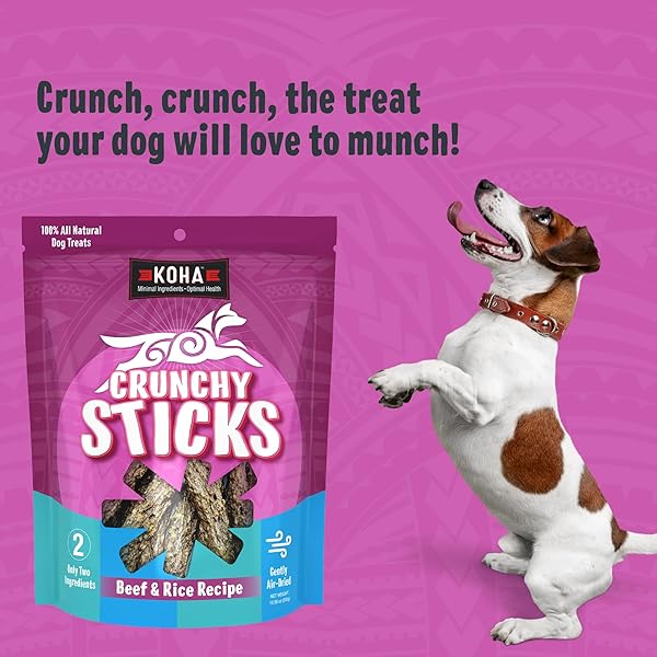 KOHA PET CRUNCHY STICKS BEEF & WHITE RICE RECIPE, 2 INGREDIENT DOG TREATS FOR SENSITIVE STOMACHS, TASTY TREATS FOR DOGS