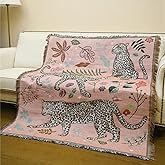 JQZ Bohemian Throw Blanket, Woven Cotton with Fringe, for Sofa, Bed, Picnic, Outdoor Camping (Snow Leopard)