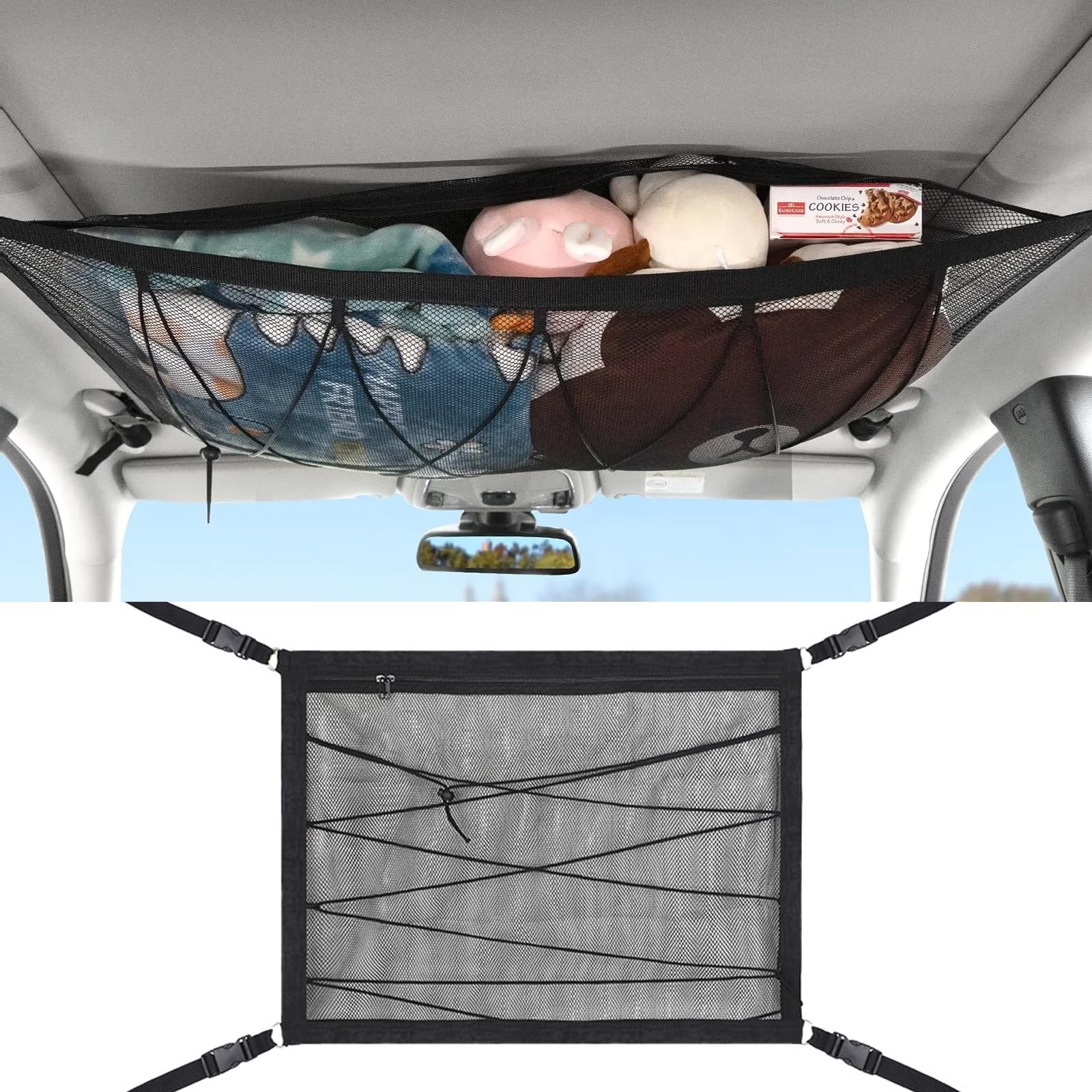 Photo 1 of Car Ceiling Cargo Net,31.5?*19.6?Adjustable Buckle Car Ceiling Storage,Double-Layer Mesh Universal Cargo Net for Inside Car Roof