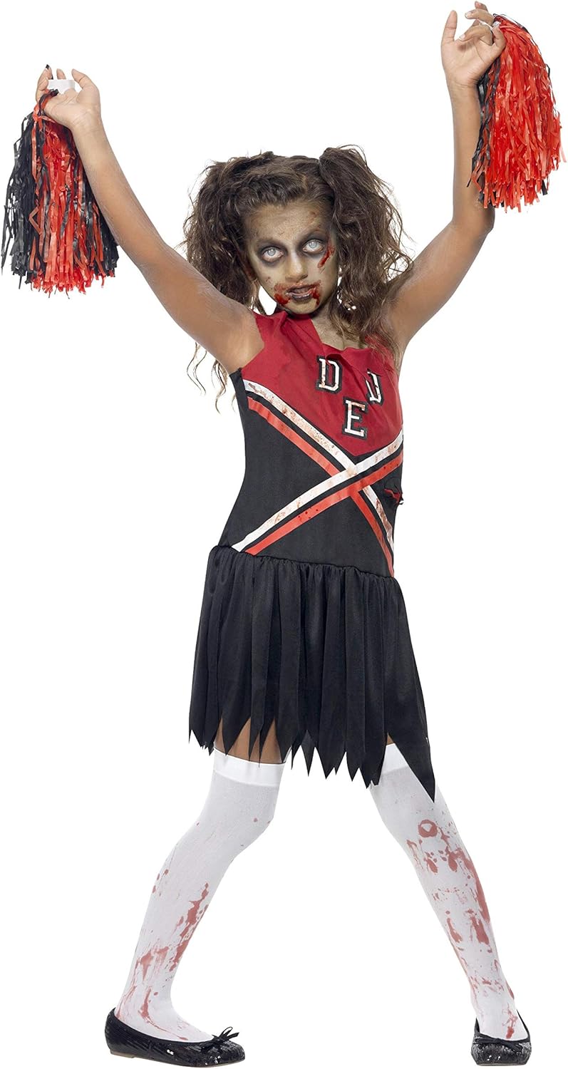 Smiffys Children’s Zombie Cheerleader Costume,Blood Stained Dress & Pom