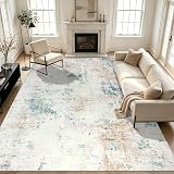 Homcomodar Large 160x230cm Washable Rug Non-Slip Beige Abstract Living Room