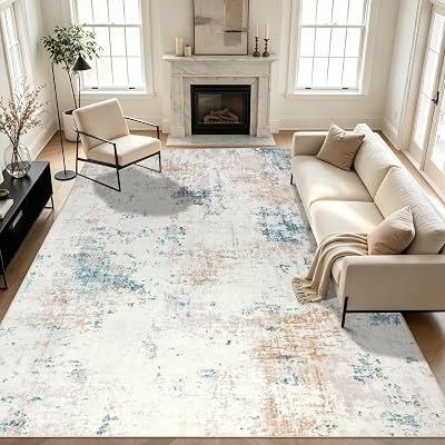 Homcomodar Large 160x230cm Washable Rug Non-Slip Beige Abstract Living Room