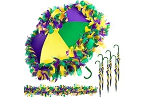 Locmeo 6 Pcs 34.25 Inch Mardi Gras Umbrella Purple Green Yellow Second Line Umbrella with Feather Accent Second Line Parasol for Women Masquerade Costume Outfit Party Favors