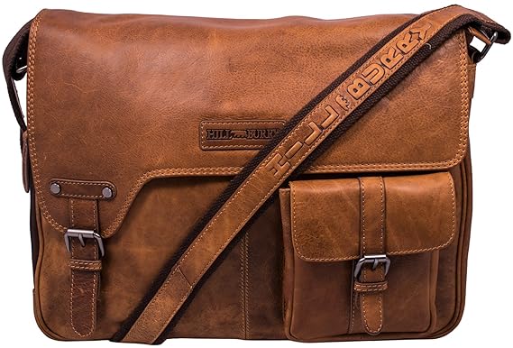 Hill Burry Vintage Leder Aktentasche | aus Hochwertigem Rindsleder - Umhängetasche | Notebooktasche - Arbeitstasche | Echt-Le