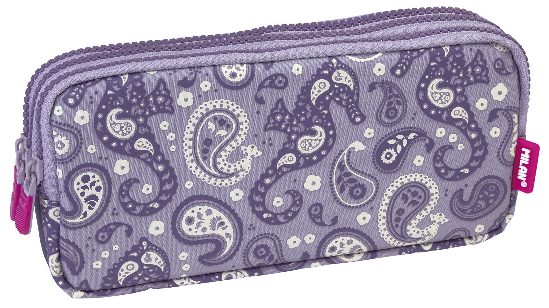 Milan Portatodo 3 Cremalleras Drops Pencil Cases, 22 cm, Purple (Morado)
