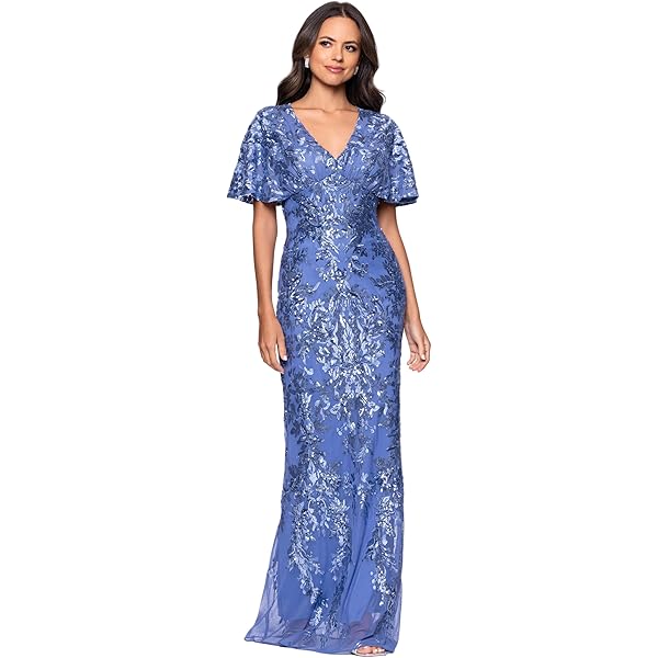 Amazon.com: Betsy & Adam Women's Elegant Long Chiffon Floral Dress with  Ruffle Detail and Tie Neck, Black/Teal Blue, 4 : Clothing, Shoes & Jewelry