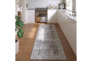 RUGCOMF Runner Rug Hallway Runner Rug Washable Kitchen Runner Rugs with Rubber Backing 2'6''x8' 100% Polyester Vintage Rug for Entryway Indoor, Kitchen, Laundry, Bedroom (Grey and Brown)