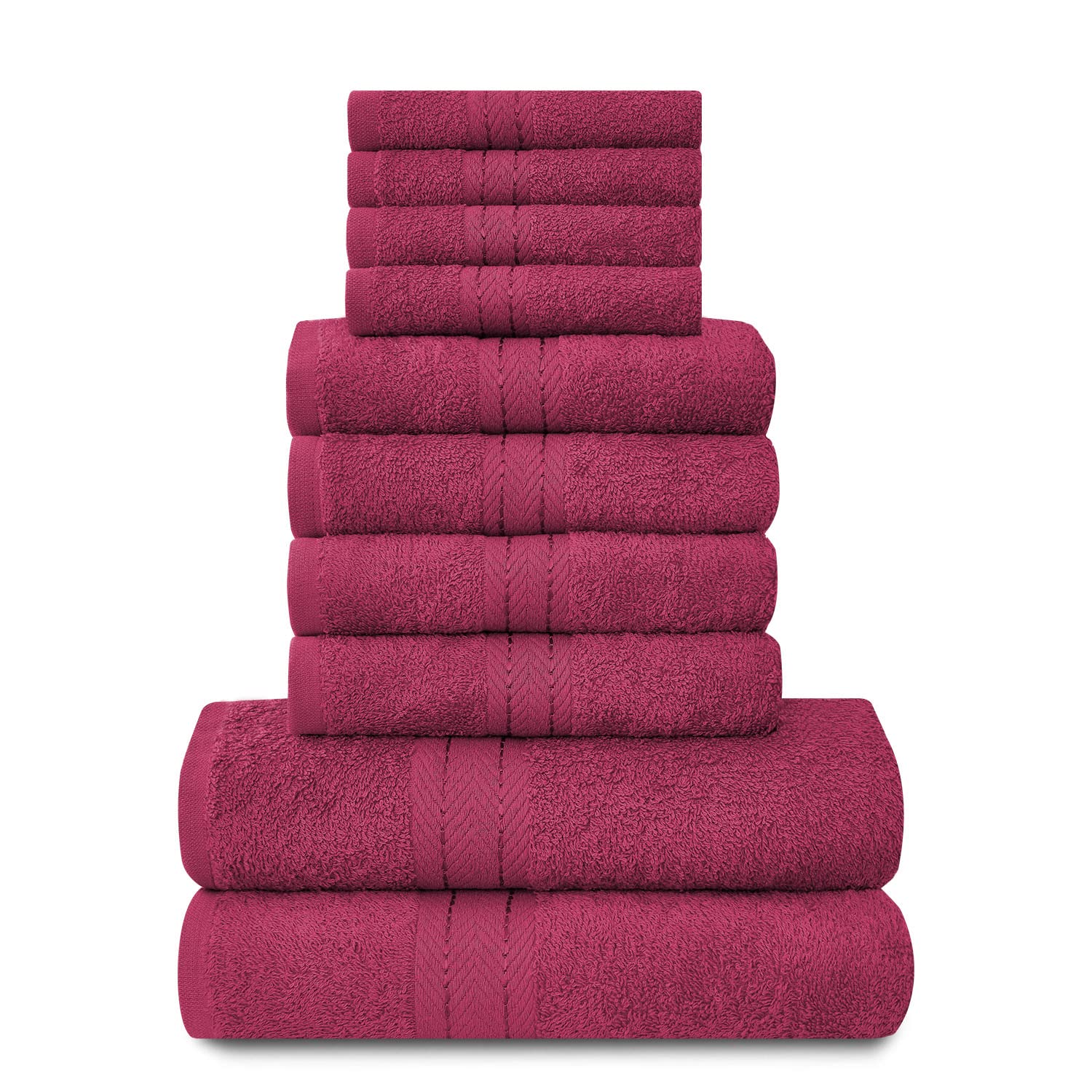 GC GAVENO CAVAILIA Towels Family Bale Set - 10 Piece 100% Egyptian Cotton, 4x Face 4x Hand 2x Bath Towel, Premium Quality Highly Water Absorbent Bathroom Accessories, Machine Washable, Deep Red