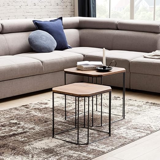 Finebuy 2er Set Design Beistelltisch Akola Aus Sheesham Massivholz Satztisch Quadratisch Mit Metallgestell Moderne Holztische Mit Wabenformigen Ecken Amazon De Kuche Haushalt