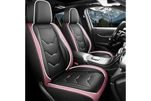 otoez Car Seat Covers Full Set, 5 Seat Pink Leather Seat Cover for Car, Waterproof Automotive Front and Back Seat Protectors for Most Sedens Trucks SUVs, Black & Pink