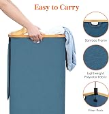 Lifewit 100L Laundry Basket with Lid Bamboo Handles Removable Bag Blue view 6