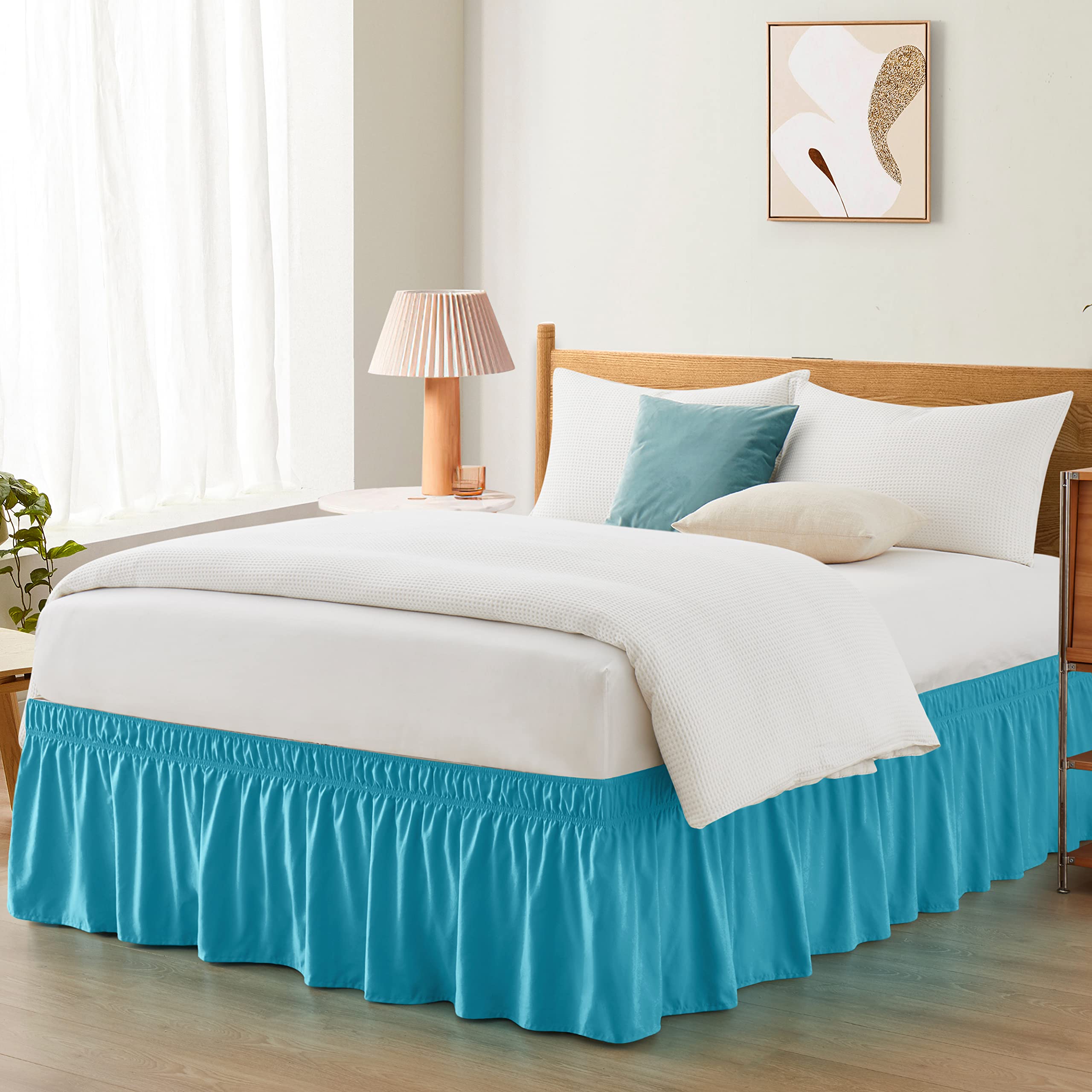 Photo 1 of Entisn Teal Adjustable Bed Skirt for King & Cal King Size Bed - with 18 Inch Tailored Drop, Wrap Around Bed Skirts with Adjustable Elastic Belt for Easy Fitting - Wrinkle & Fade Resistant