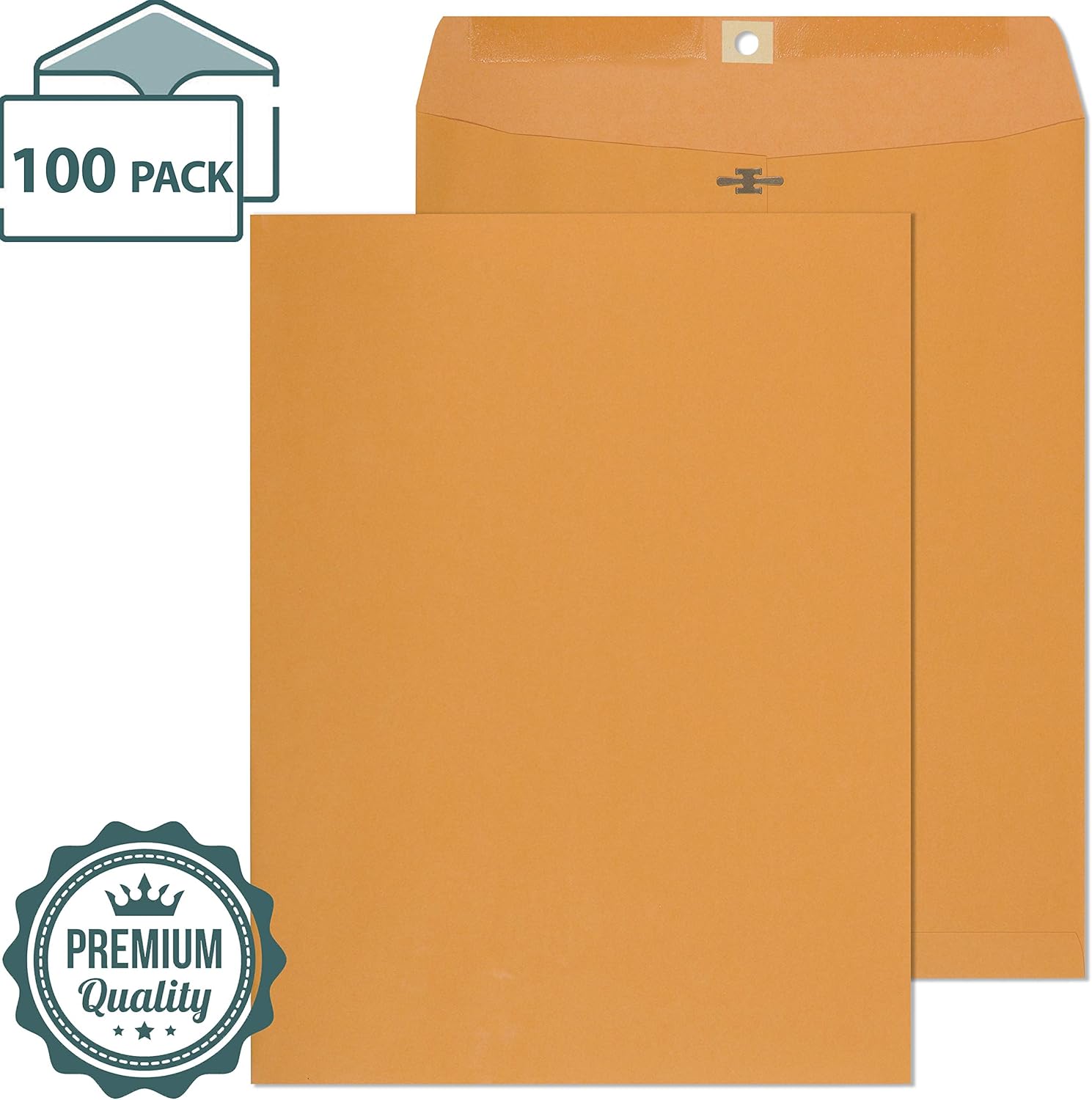 EnDoc 10 x 15 Clasp Envelopes - Brown Kraft Catalog Mailing Gummed Seal Envelope - 28lb Heavyweight 10x15 Inches Manila Envelopes for Home, Office, Business, Legal or School - 100 Pack : Office Products