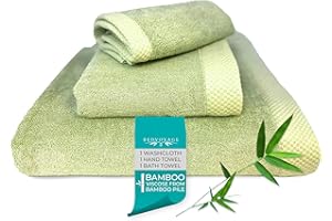BedVoyage Viscose Derived from Bamboo Towels - 3pc Highly Absorbent, Extra Large 1 Bath Towel, 1 Luxury Hand Towel and 1 Washcloth - Hotel Quality Towels - Sage