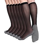 ShinyMatch 6 Pairs Women's Sheer Knee High Stockings for Women Transparent Knee Stockings Anti Slip Cotton Sole