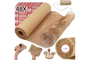 ecoducer 15”x164’ Honeycomb Packing Paper Moving Supplies with 48 Fragile Stickers &100 ft Jute Twine. Eco Friendly Bubble Cushioning Wrap Packing Material. Biodegradable Shipping Supplies.