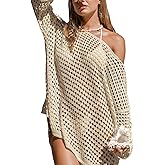 CUPSHE Women Crochet Swimsuit Cover Ups One Shoulder Long Sleeve Beach Coverup Tops