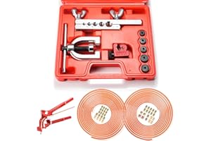 Brake Line Kit, 3/16" & 1/4" Brake Line Flaring Tool Kit, Copper Coated Brake Line (with 32 Fittings and 8 Threads Unions) + 