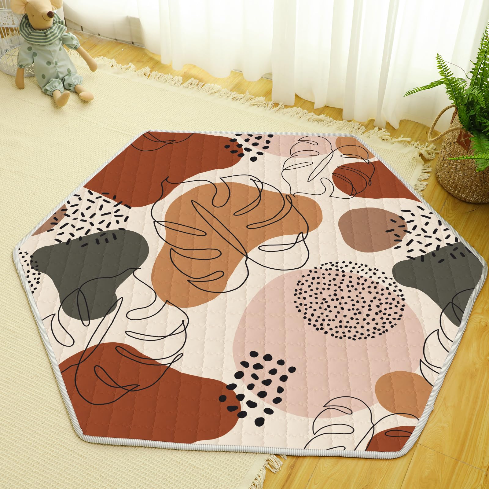 Photo 1 of Funtery Woodland Animals Hexagon Playpen Mat Baby Play Mat Foldable Soft Nursery Rug Portable Baby Playmat Washable Comfortable Hexagon Playpen Mattress for Floor Activity Room (Boho Style)