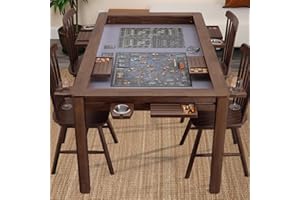 Agreatby Solid Wood Board Game Table for 4–6 Players, Dining & Gaming Table with Big Play Area, Removable Top, Neoprene Play Mat, Leaf Storage Rack, 6 Cup Holders & Hobby Trays, 63"L × 39.4"W × 30.3"H