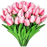 Lyrow 30 Pcs Tulips Artificial Bouquet Flowers Faux Tulips for Home Kitchen Wedding Decorations,Gift Idea for Easter Decor Mother's Day Birthdays(Rose Red)