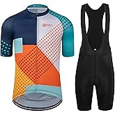 GCRFL Men's Cycling Jersey Set Road Bike Shorts Sleeves Jersey Zipper Pokcet Bib Shorts with Padded, Cycling Clothing kit Men