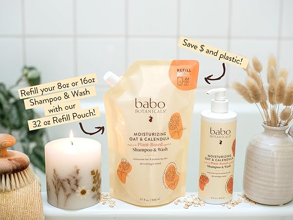 BABO BOTANICALS MOISTURIZING OAT & CALENDULA 2-IN-1 SHAMPOO & WASH – FOR DRY OR SENSITIVE SKIN – FOR ALL AGES – LIGHTLY SCENTED – VEGAN – 16 FL OZ