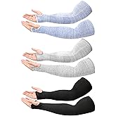 Janmercy 3 Pairs Elderly Arm Sleeves for Thin Skin Protective Arm Covers with Thumb Hole Arm Elbow Protectors from Abrasions Bruising Sun Exposure for Women Men (Black, Gray, Blue)