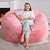 Hobestluk 5ft Bean Bag Chairs for Adults Large Beanbag Chair with Plush Faux Fur Cover Big Bean Bag Chair for Living Room Bedroom Dorm Office - Pink (50” x 50” x 24”)