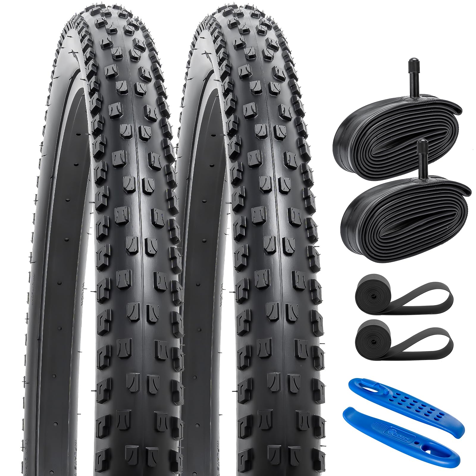 YunSCM 2-Pack 27.5" Bike Tyres 27.5x2.10 Tires 54-584 and 27.5" Heavy Duty Inner Tubes Schrader Valve AV32mm, Compatible with 27.5x2.0 27.5x2.10 27.5x2.125 MTB Bike Bicycle Tyres and Tubes (W-2115)