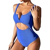 Dixperfect Women's Retro 80s/90s Inspired High Cut Low Back One Piece Swimwear Bathing Suits