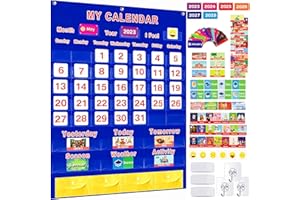 BAODLON Calendar and Weather Pocket Chart for Kids Learning, Large 35”x27.5” Homeschooling Calendar Pocket Chart with 156 Cards, Monthly Calendar for Home School Kindergarten Preschool Classroom Supplies