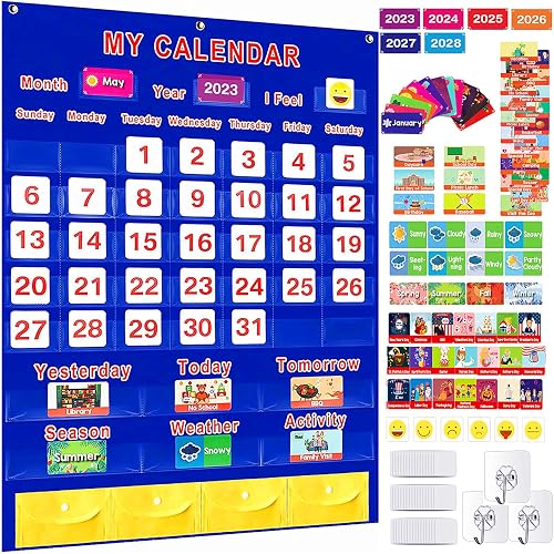 Weekly Calendar Pocket Chart With Cards - Educational Teaching Tool For Homeschool & Classroom