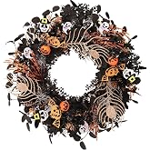 wwmira 22 Inch Halloween Wreaths for Front Door, Spooky Artificial Halloween Wreath for Home Fall Party Decor