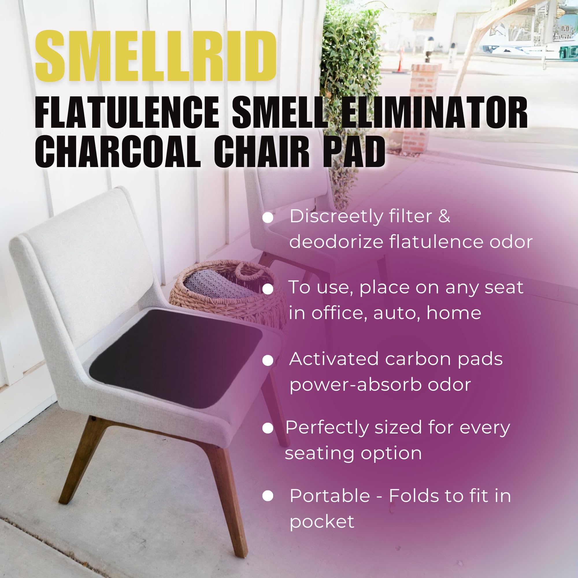 SmellRid Activated Carbon Chair Pad – 16” x 16” Flatulence Deodorizer Seat Cushion – Activated Charcoal Odor Absorber Seat Pad for Office Chair, Home Office Seating, Car Seats & Everyday Odor Control