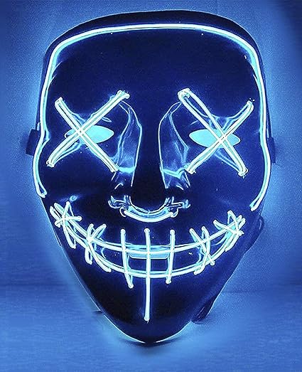 Amazon Com Apipi Halloween Led Light Up Mask Frightening El Wire Cosplay Mask For Festival Parties Blue Clothing